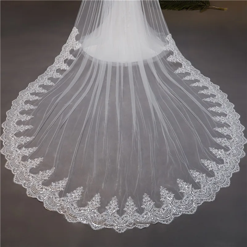Wholesale Top Quality Long Lace One Layer White Ivory 3 Meters Width 3.5 Meters Long Wedding Veil for Bridal With Comb MLVB11