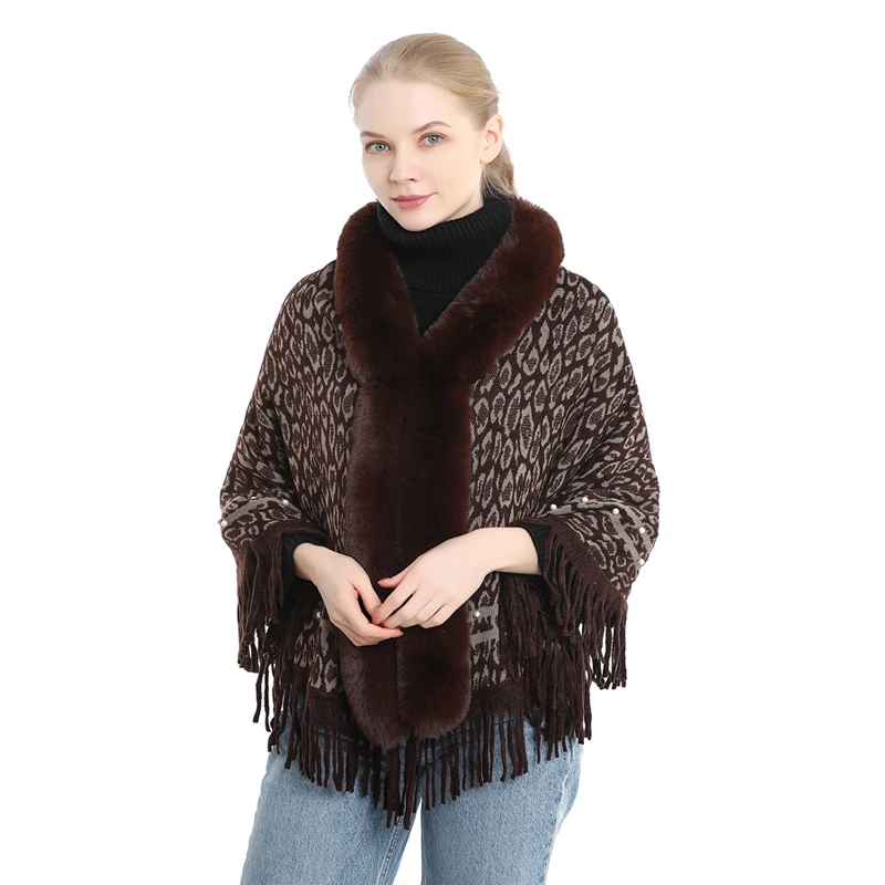 
Fashion Women Autumn Winter Ponchos Soft and Warm Faux Fur Leopard Shawl Shrugs cashmere ponchos 