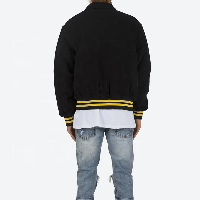 Wholesale Custom Logo Chenille Embroidery Patched Black Patchwork Corduroy Baseball Cotton Letterman Jacket For Men