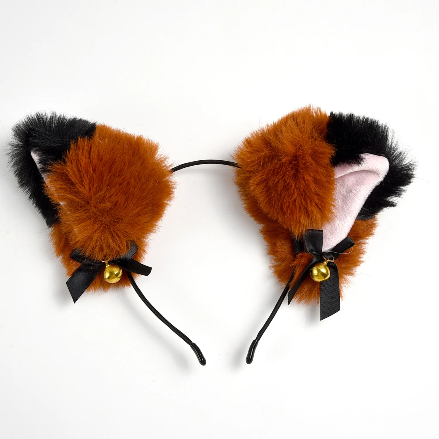 Halloween Black White Pink Fluffy Cat Ears Headband Furry Fox Headband with Bells Lolita Cosplay Costume Anime Hair Accessories