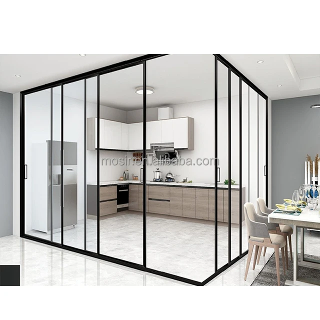 Hot Selling Narrow Frame Wardrobe Sliding Door System Partition Sliding Doors Double Tempered Glass Kitchen Door Modern for Home