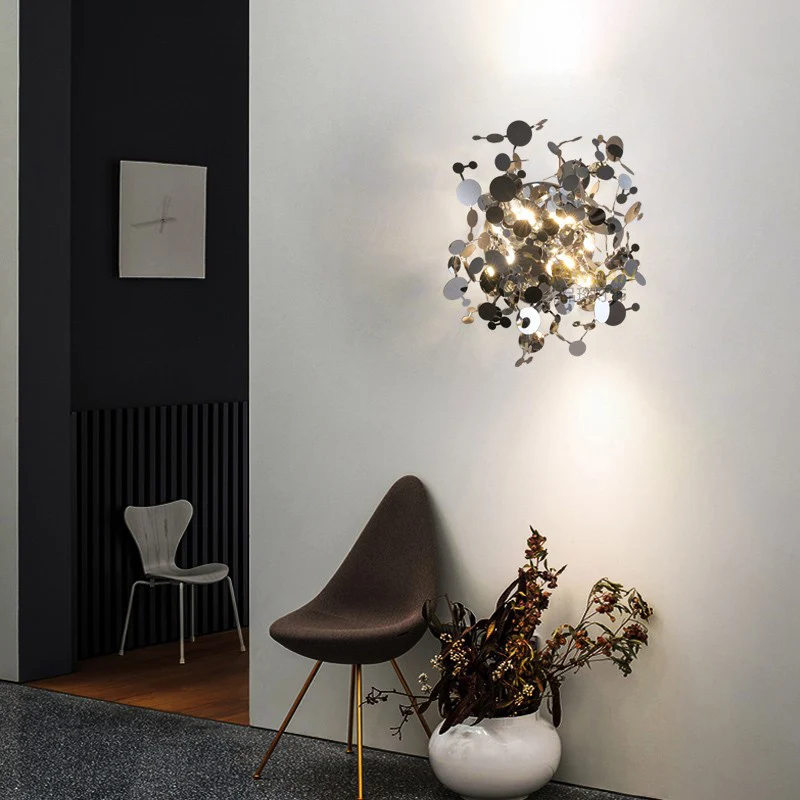 Nordic Modern  Wall Lamp Stainless Steel Leaves Indoor Decoration Wall Light for Living Room Bedroom Hotel  Gold  Body