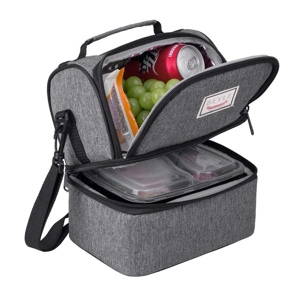 Double deck 2 layers lunch cooler bag insulated picnic cooler bag food storage cooler bag