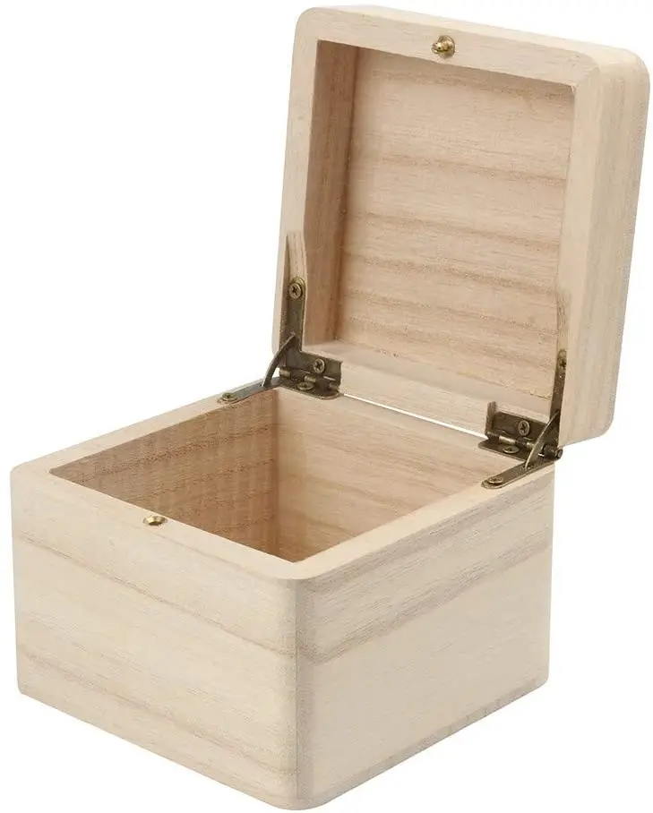 Modern Creative Square High Quality Unfinished Natural Pine Wood Jewelry Box
