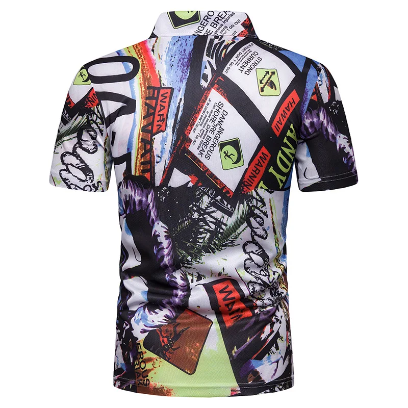 Breathable Fitness 3D Printed Loose Lapel Mens Golf Polo Shirt