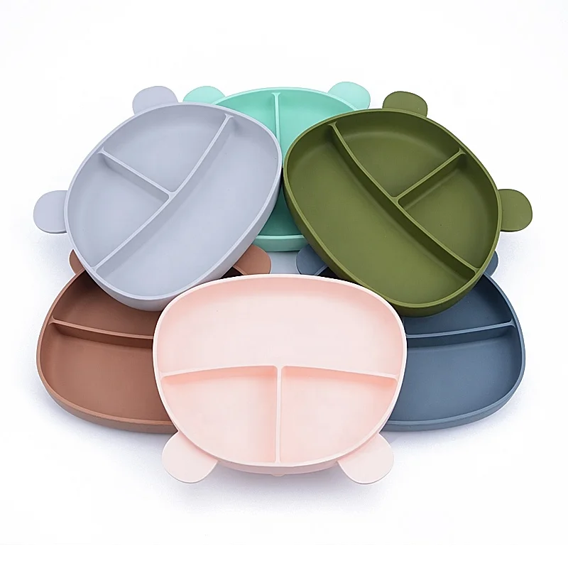 Cute Bear Kids Tableware Food Grade Bpa Free Wholesale Baby Silicone Tableware Feeding Set With Spoon