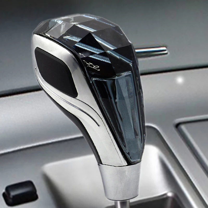 Car Gear Shift Knob handles with LED Backlight Crystal Shifter Lever Aluminum Leather Knobs Auto Car Parts Manual Universal
