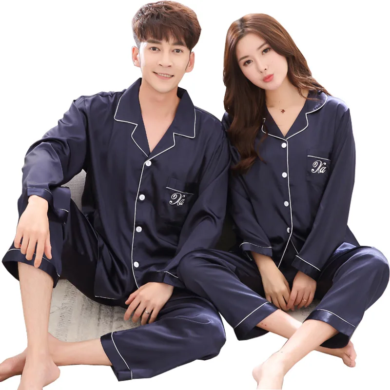 Factory Direct Couple Pajamas Set Ice Silk Night Wear Plus Size Satin Sleepwear For Honeymoon
