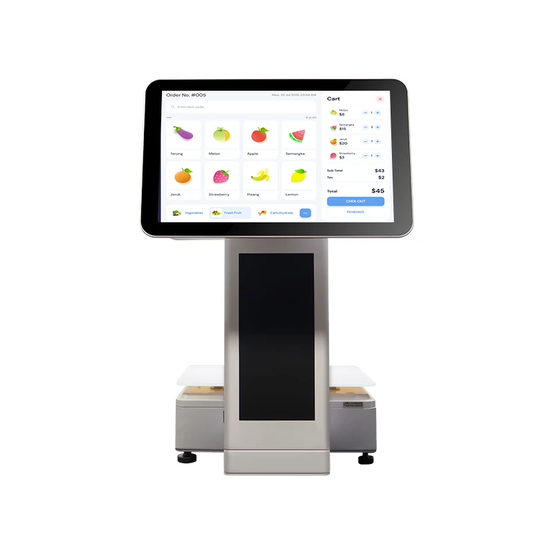 Wholesale 15.6Inch Dual Screen Smart Pos Machine 1366x768 2+32GB Pos All In One Built In Printing Weighing Function