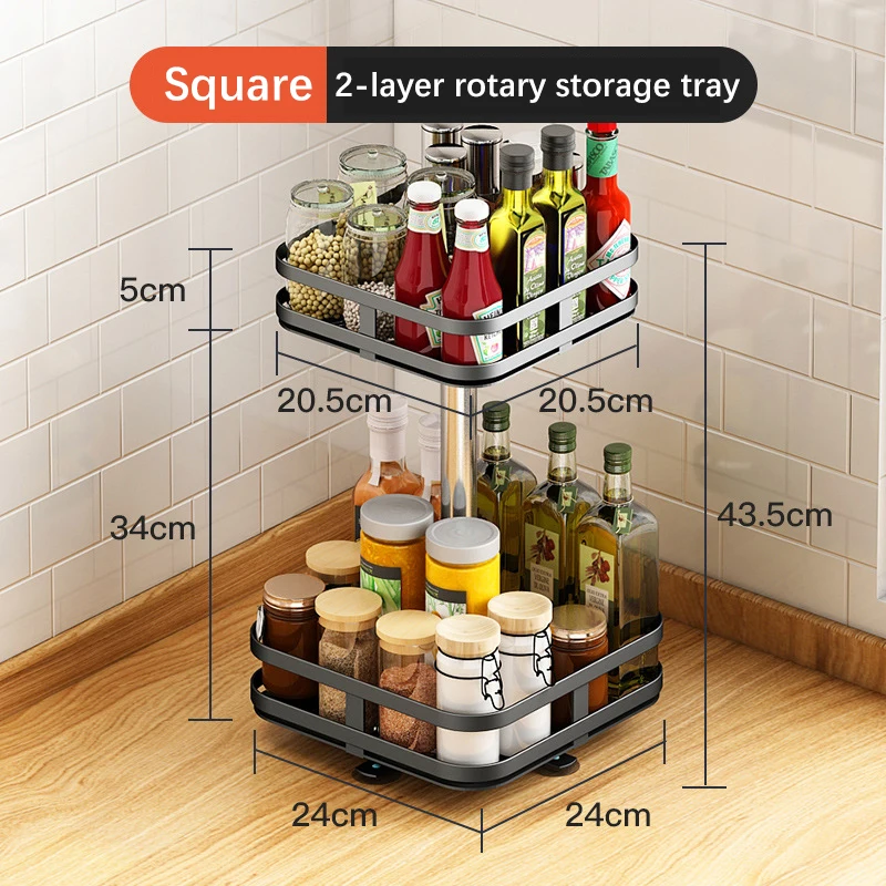 360 Degree Rotation 2 Tier Lazy Susan Freestanding Kitchen Organizer Storage Rack