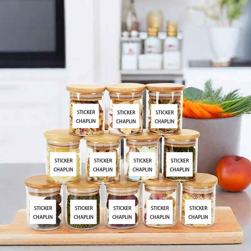 High borosilicate round handmade Glass storage container jar with bamboo wooden lid for food spice herb candle