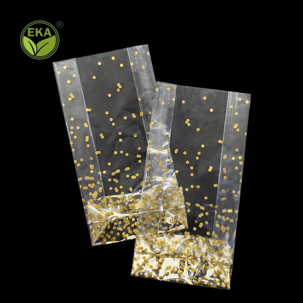 Custom Folded Transparent Oppp Bopp Cellophane Corner Brace Board Food Heat Seal Square Bottom Bag Candy Plastic Bag