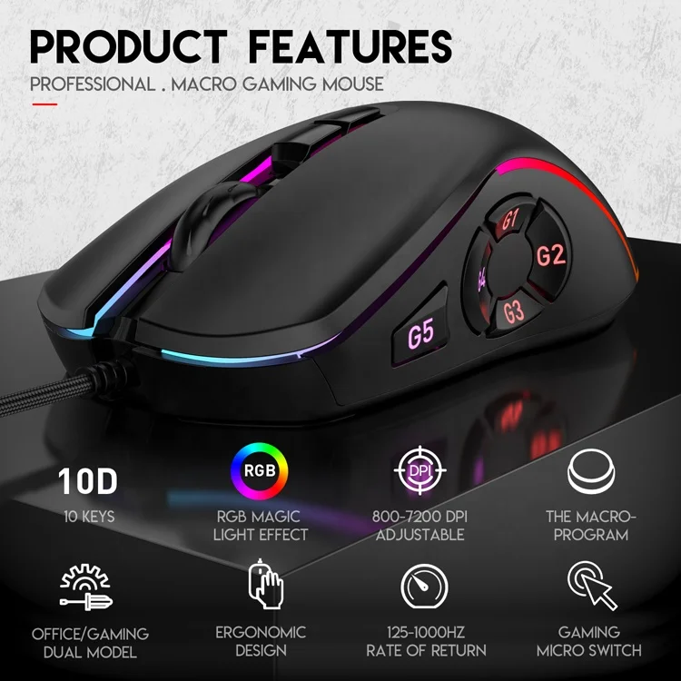  Проводная макро-мышь RGB с подсветкой игровая мышь для макросъемки 10D