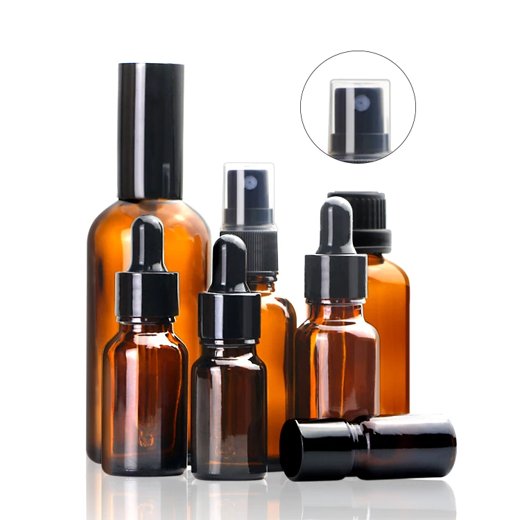 5ml 10ml 15ml 20ml 30ml 50ml 100ml amber brown essential oil dropper glass bottle with tamper proof cap and orifice reducer