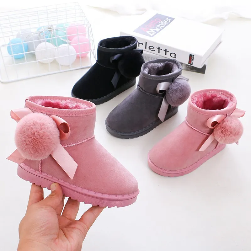 2021 Cute Flat Children Snow Boots Sequin Kid Boots Thicken Warm faux fur Winter Girls Boots