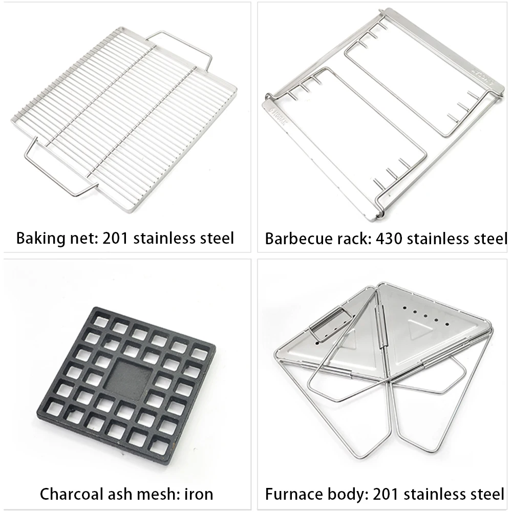 DYSC Outdoor BBQ Stainless Steel Wood Stove Folding Mini Camping Grill Charcoal Stove BBQ Grill