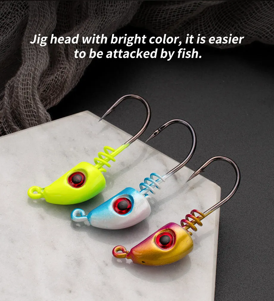 hotsale Screw lock jig head painted color fishing hook lead jighead with spring