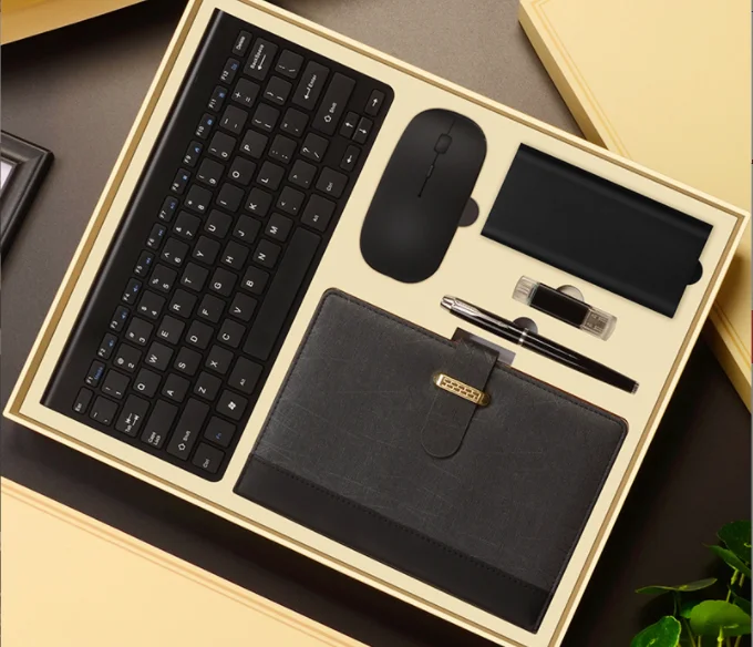Professional Gift Set with Pen Notebook U Disk Power Bank Mouse Keyboard Digital Printing Techniques for Graphics