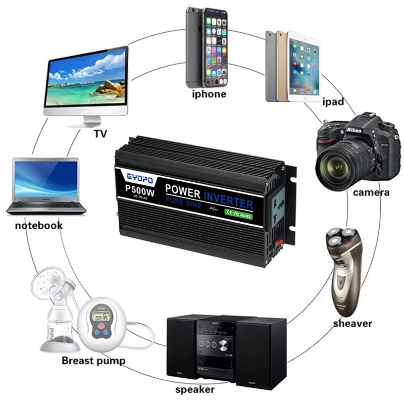 GYOPO Инвертор постоянного тока в переменный 1.5kva 12v 1000 Вт Чистая Синусоидальная волна инвертирующий усилитель мощности 1kw солнечный инвертор для автомобиля