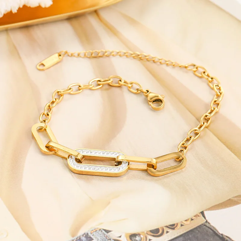 High Quality Stainless Steel Chain Bracelet Crystal Diamond Link Chain Luxury Bracelets Women Fashion Charm Jewelry