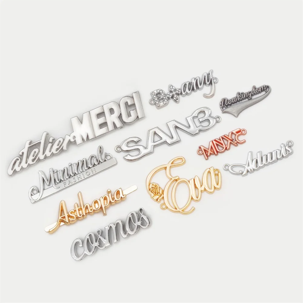 Garment accessories brand logo bag gold embossed metal label tag metal tag plate custom logo engraved metal label for clothing