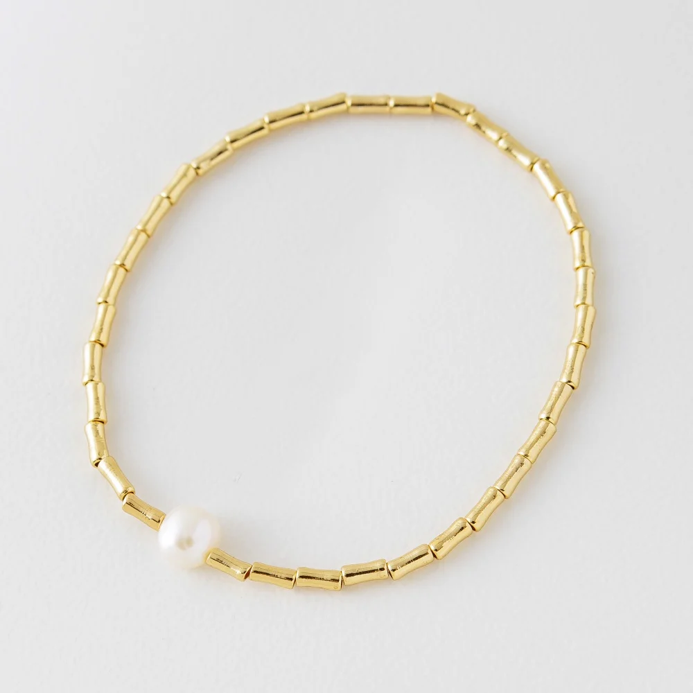 LUCK 18K Gold-plated copper Freshwater pearl Stretch Rope Bracelet waterproof non tarnish wholesale
