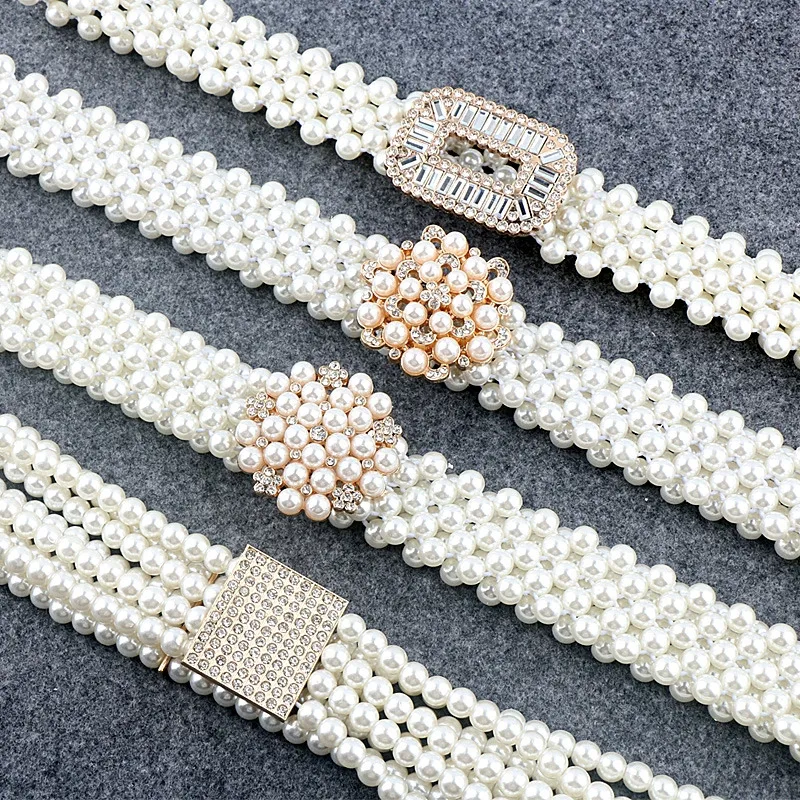 Korean fashion elastic elastic pearl waist chain ladies wide waistband decorative belt