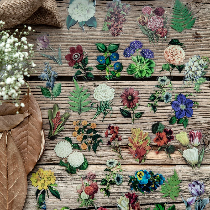 Creative retro plants flowers sticker PET garden plant stickers