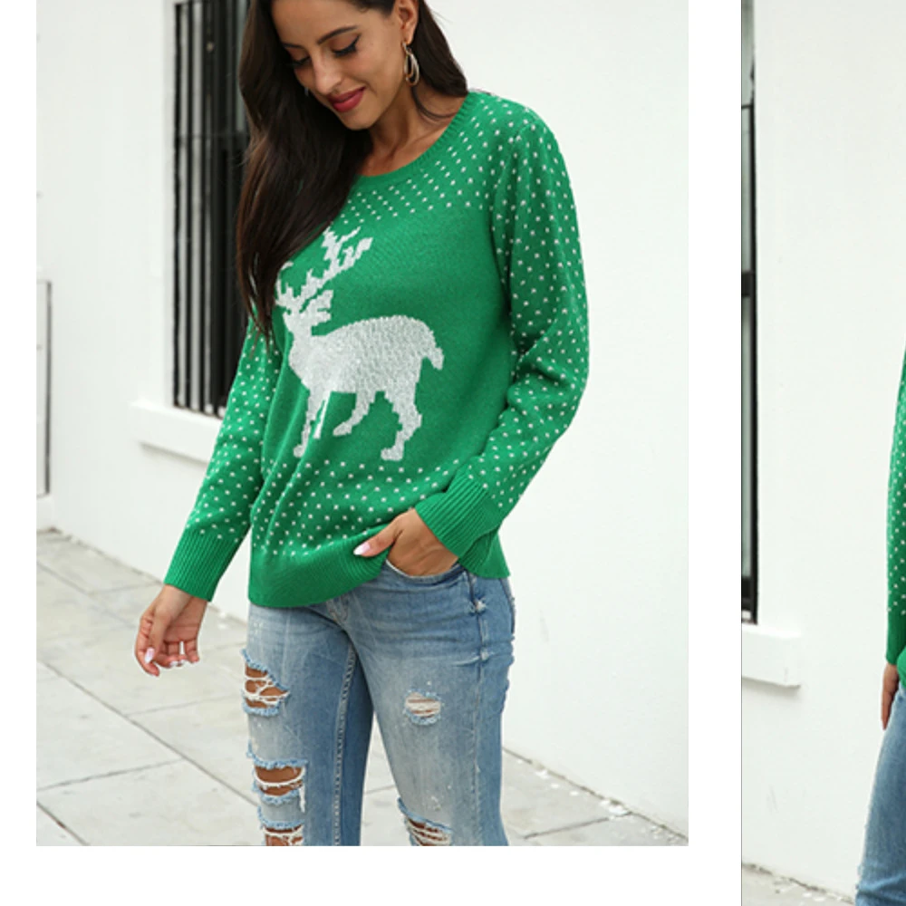 Autumn winter snowflake fawn jacquard Christmas knit women sweater sets winter sweaters women tops