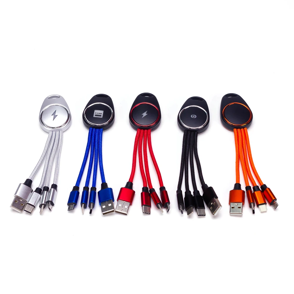 4 in1 USB Charger Cable With LED Light Up Logo nylon braided 4 in 1 led charging cable for all smartphones