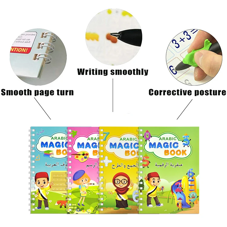 Customized Reusable Magical Water Drawing Painting Coloring Arabic Book Alphanumeric Magic Water Book For Kids