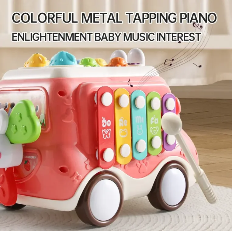 Hot sale 6 IN1 Montessori Educational Toys Knock Piano Fishing Game Gear Kids Musical Learning Toys Sliding Car Baby Bus Toy