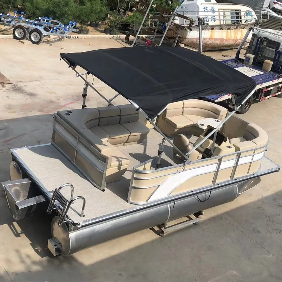 Luxury Aluminum Pontoon Boat With Ocean Grade Leather Sofa