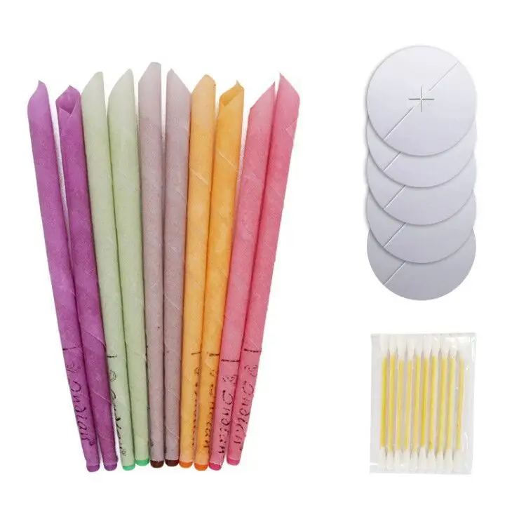 
Horn-shaped color various flavors Indian aromatherapy beeswax ear candle wax removal sticks with cotton swab tray ear candle 