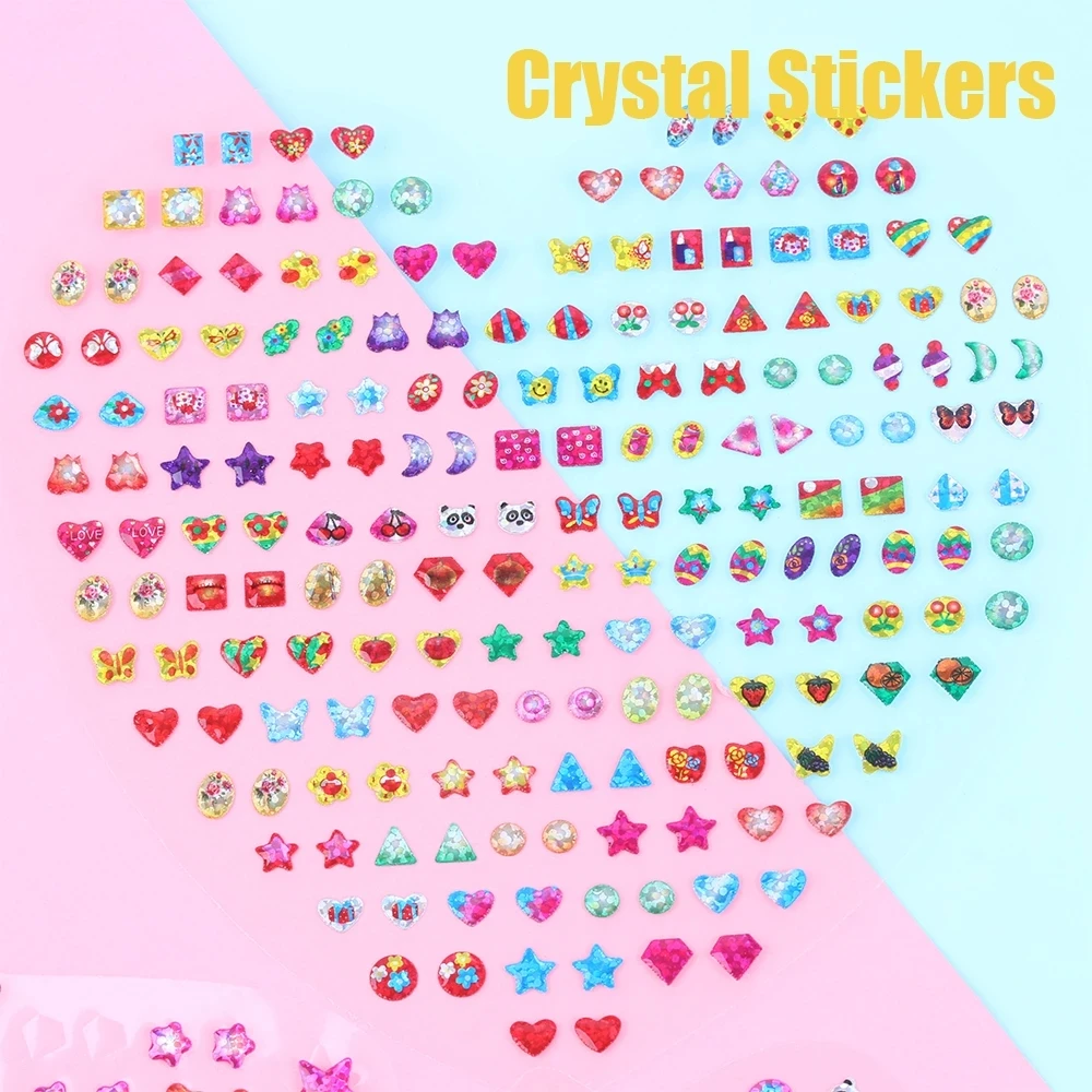 Color Random ! Fashion Cute 1 Sheet Cartoon Reward Crystal Stickers Toy Wonderful Children Stickers Earring For Kids Funny Toy