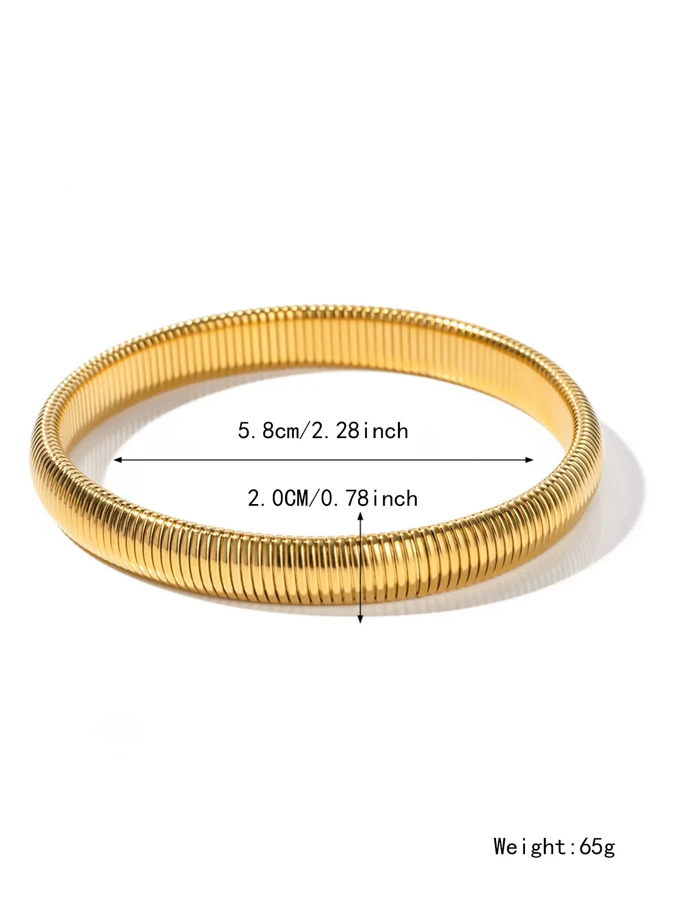 Luxury Stainless Steel 18k Gold Plated Elastic Chunky Stripe Cuff Bangle Women Wide Circle Bracelet Jewelry For Gift