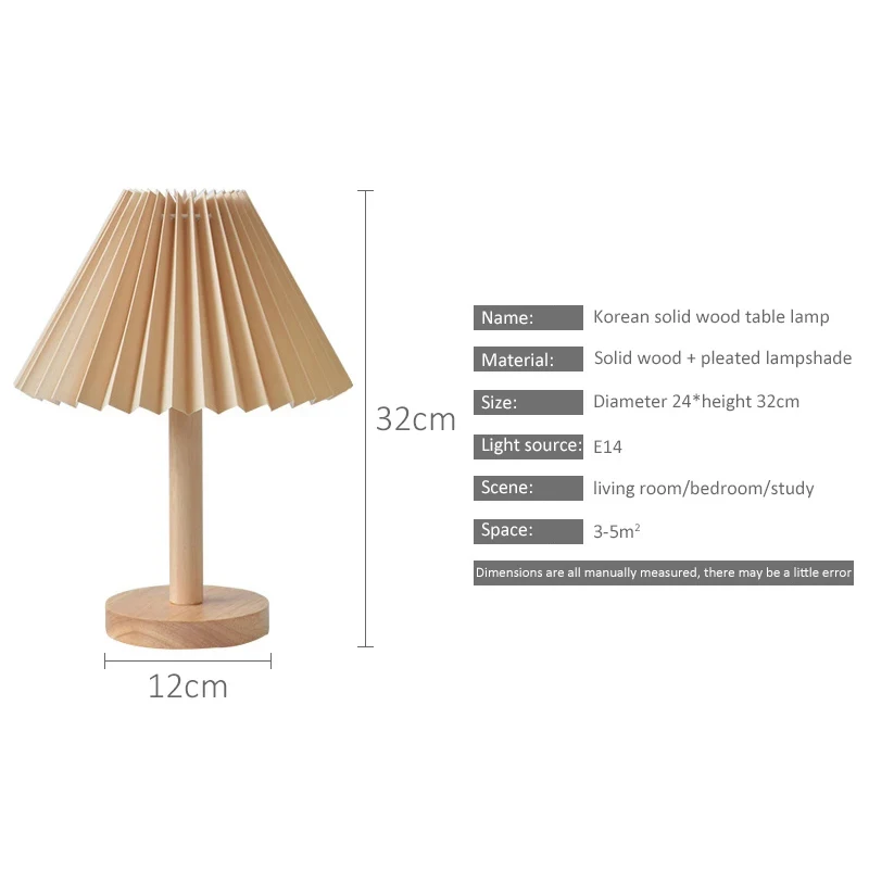Korean Retro Pleated Table Lamp Nordic Solid Wood Table Lights Study Reading Table Lamps For Bedroom Home Decoration Lighting
