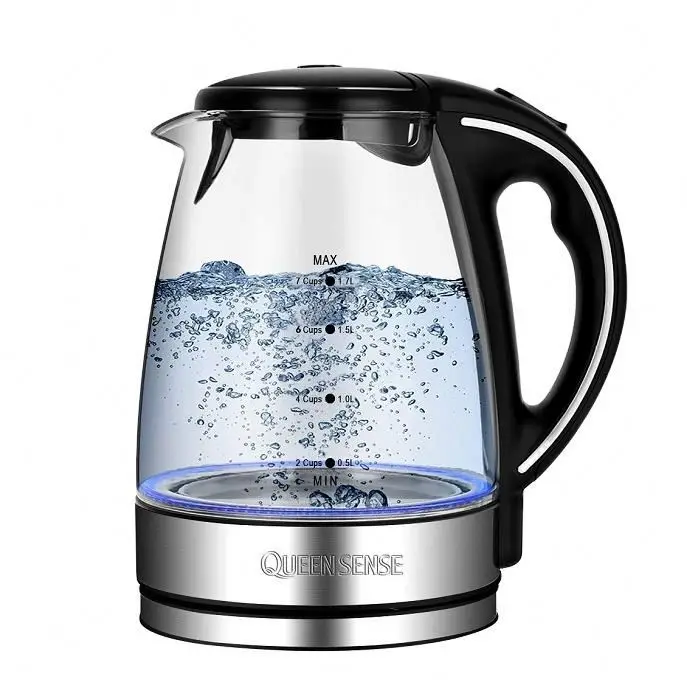 360 Degree Rotational Base high stilbene led light electric glass kettle for office home hotel