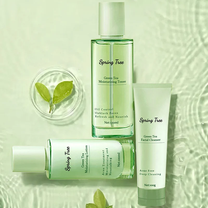 Private label natural vegan korean whitening Green Tea Purify Balancing Skin Care Set  Facial Care Kit