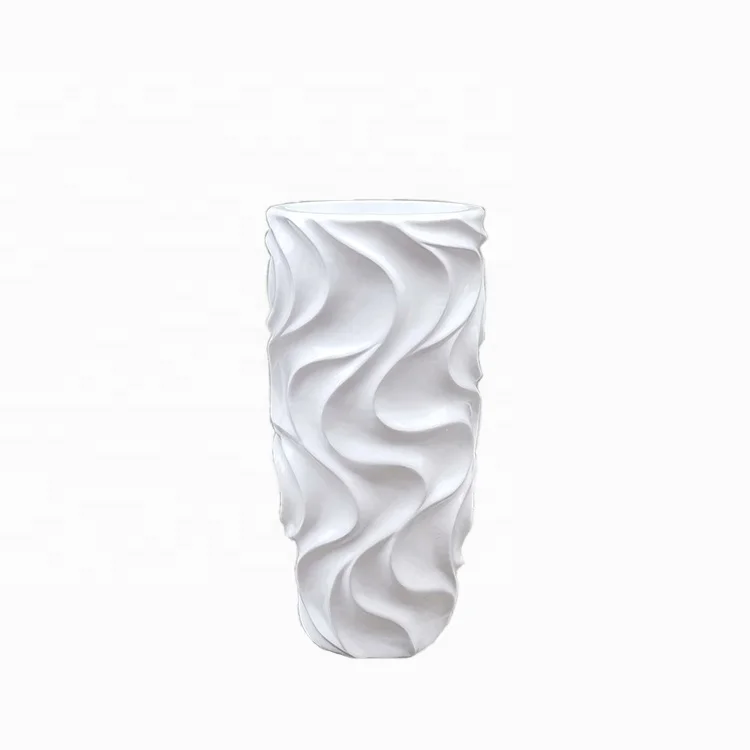  Economical custom design White Wave Design Fiberglass Plant Pot luxury flower decorative