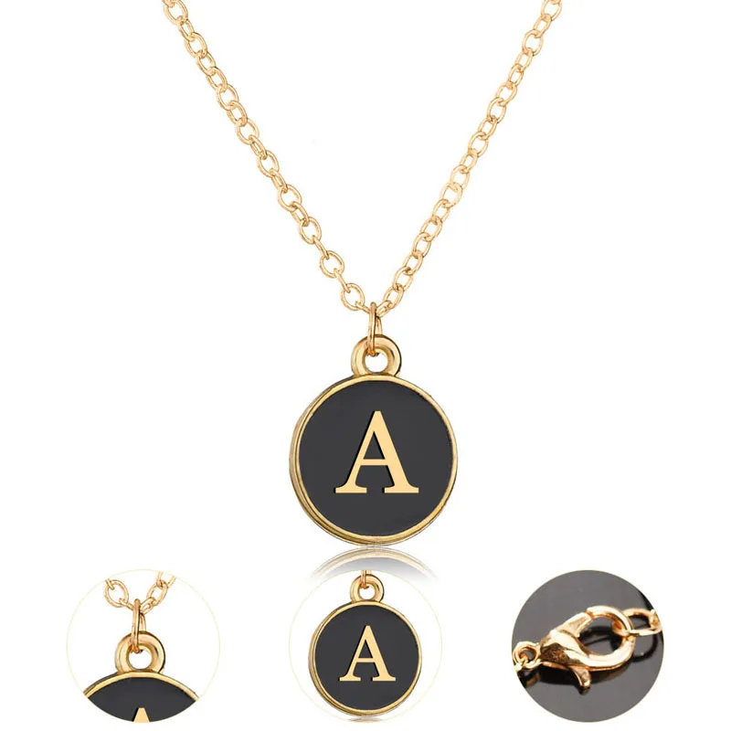 American and Europe Fashion Design  Gold Chain Initial Letter Enamel Charm Necklace