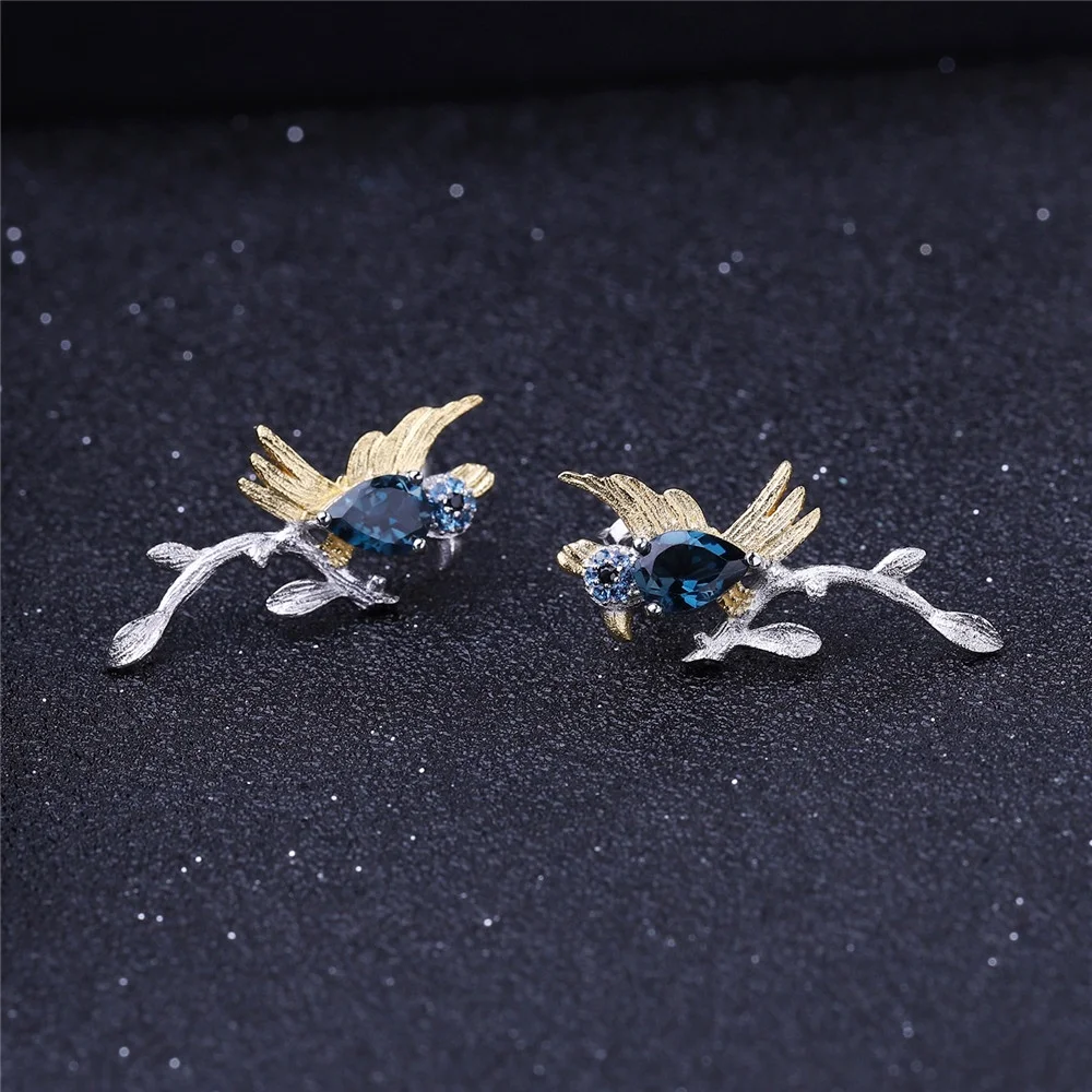C7771 Abiding Cute Natural Blue Sapphire Gemstone 925 Sterling Silver Animal Bird Jewelry Set