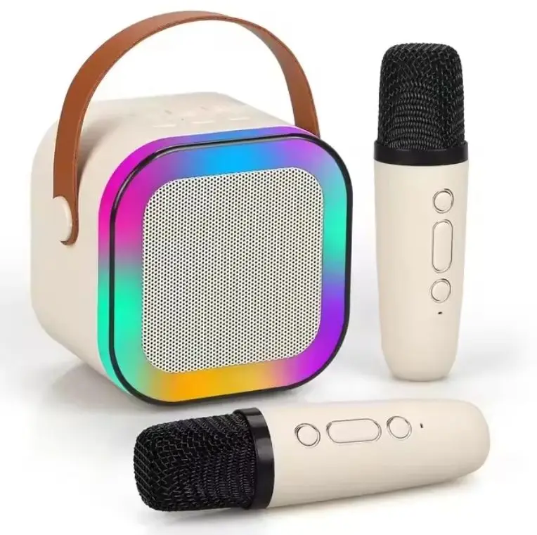 K12 rechargeable Portable Mini With 2 Mic Dual Microphone Light Mini Metal Material Speakers RGB Karaoke BT Speaker