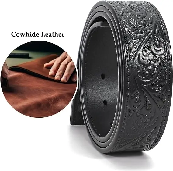 Western Belt Vintage Country Belts For Cowboys Genuine Leather Belt with Embossed logo