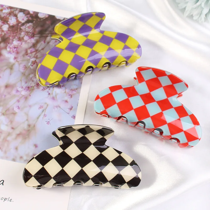 Новинка, зажим для волос из целлюлозной ацетатной целлюлозы, зажим для густых волос, черно-белые клатчи для волос для женщин, аксессуары для решетки