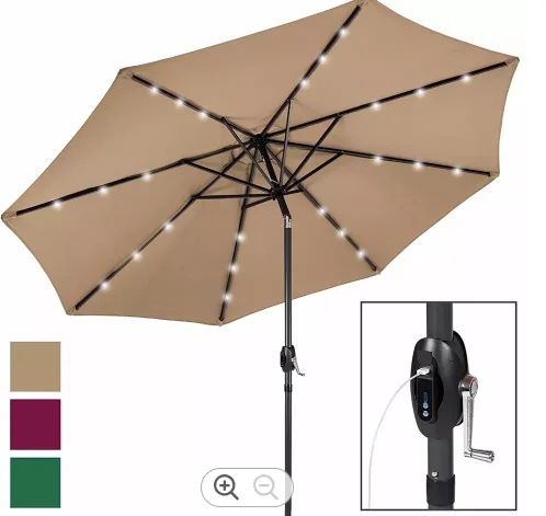Factory Supply 9FT Delute Solar Powered LED lights Patio umbrella for outdoor