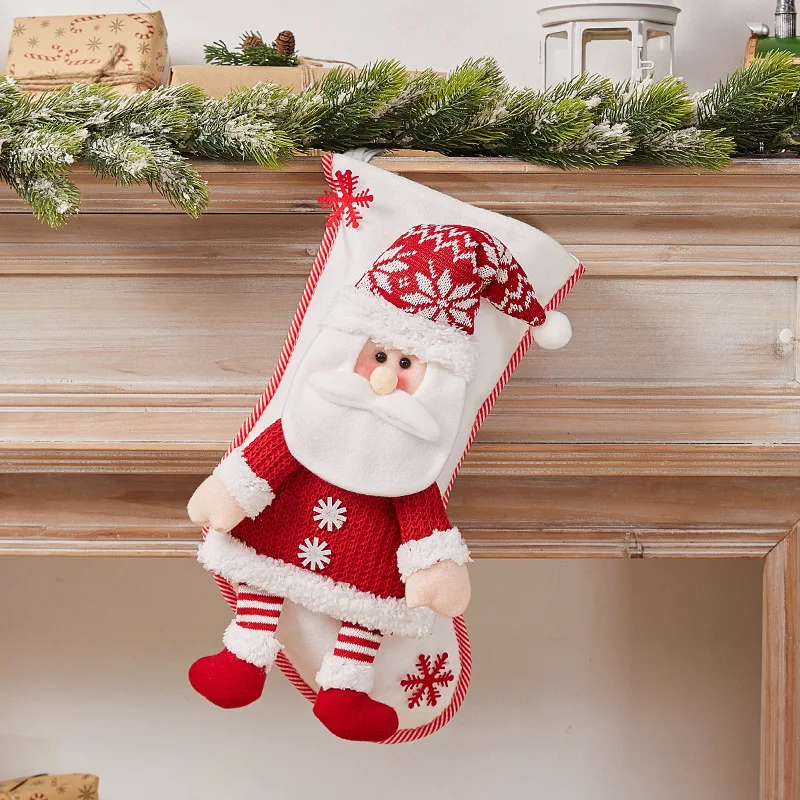 Dropshipping Shopfy Christmas Stocking Socks Cute Large Red White Knitted Stocking Santa Claus Fireplace Decor Christmas Socks