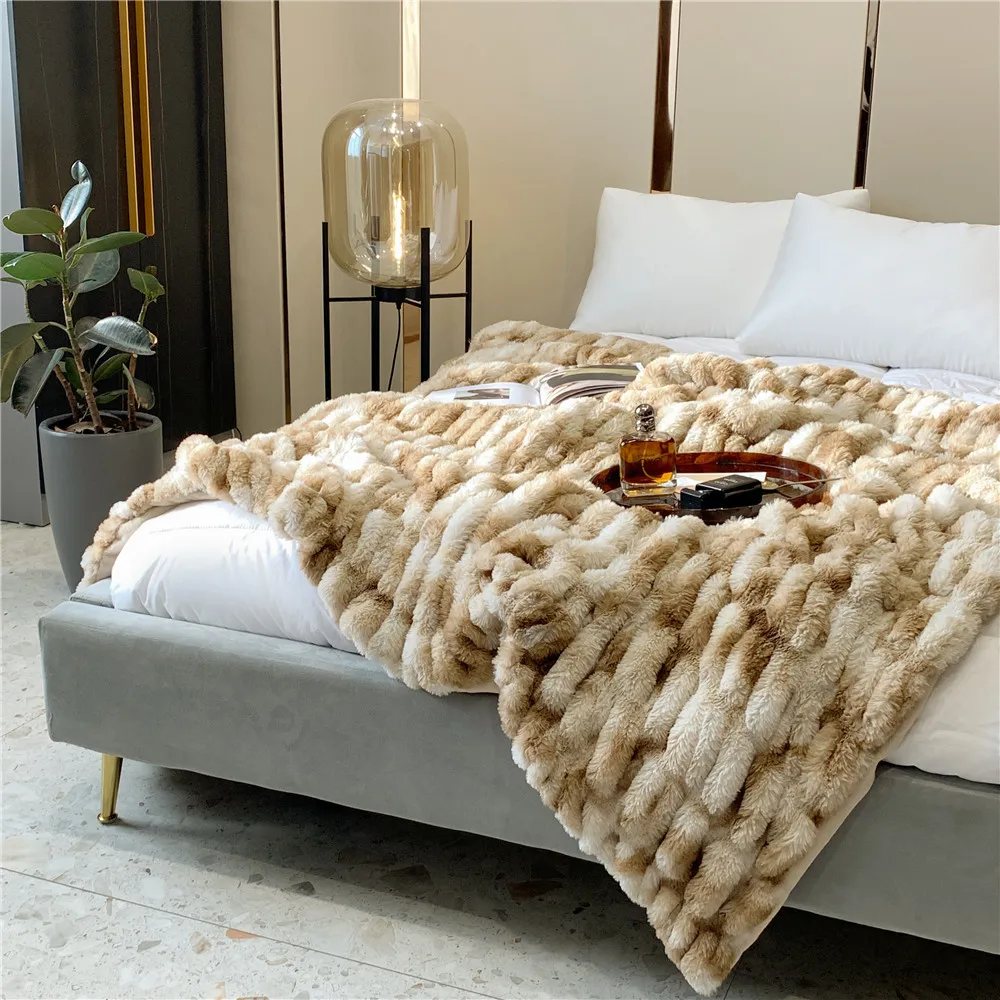 High Quality Luxury Thick Plush Faux Fur Blanket Custom Raschel Fleece Throw Blanket
