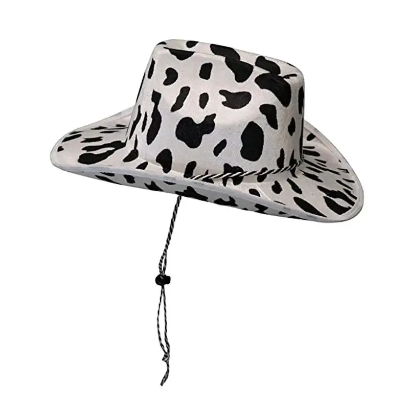 Professional Designer Milk Print Cotton Yarn outdoor large brim Cowboy Hat Western Cow Pattern Double Fleece Shaped Cowgirl Hat