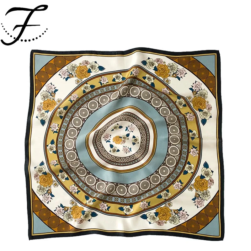 FIONA Custom New Beautiful Printed Plain Satin Silk Scarf Women Hijab Square Thin Beautiful Women Holiday Neck Silk Scarves